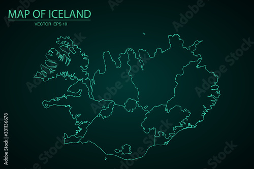 Map of Iceland, High Detailed Blue Map of Iceland isolated on white background, iceland map - blue pastel graphic background . Vector illustration eps 10. - Vector