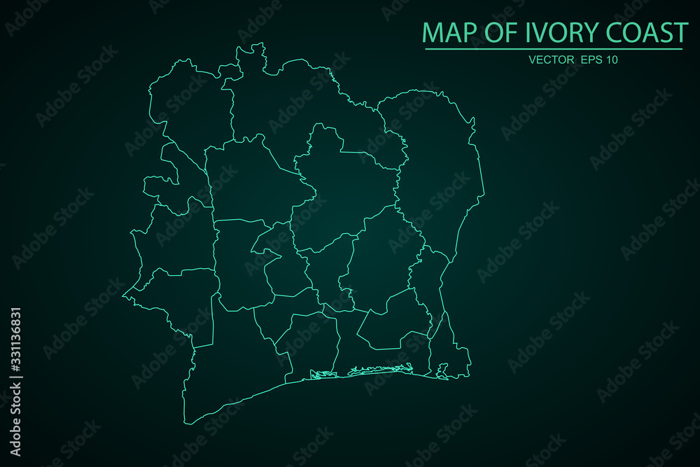 An Illustration on an Blue background of Cote Divoire, ivoryCoast map - blue pastel graphic background . Vector illustration eps 10. - Vector