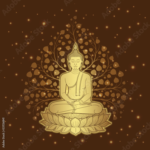 thai art temple and buddha on lotus background pattern decoration for flyers, poster, web, banner, sticker and card vector illustration