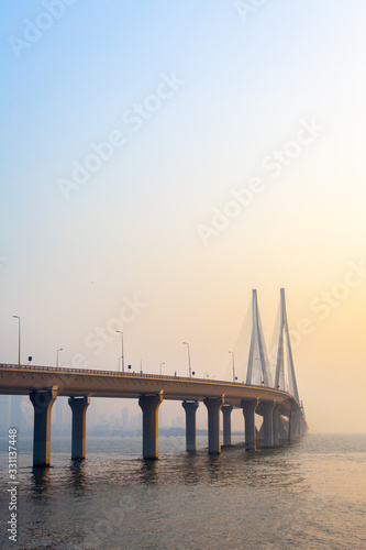 Bandra–Worli Sea Link bridge at sunset in Mumbai / Bombay , India © Arthur