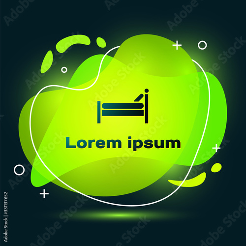 Black Bed icon isolated on black background. Abstract banner with liquid shapes. Vector Illustration