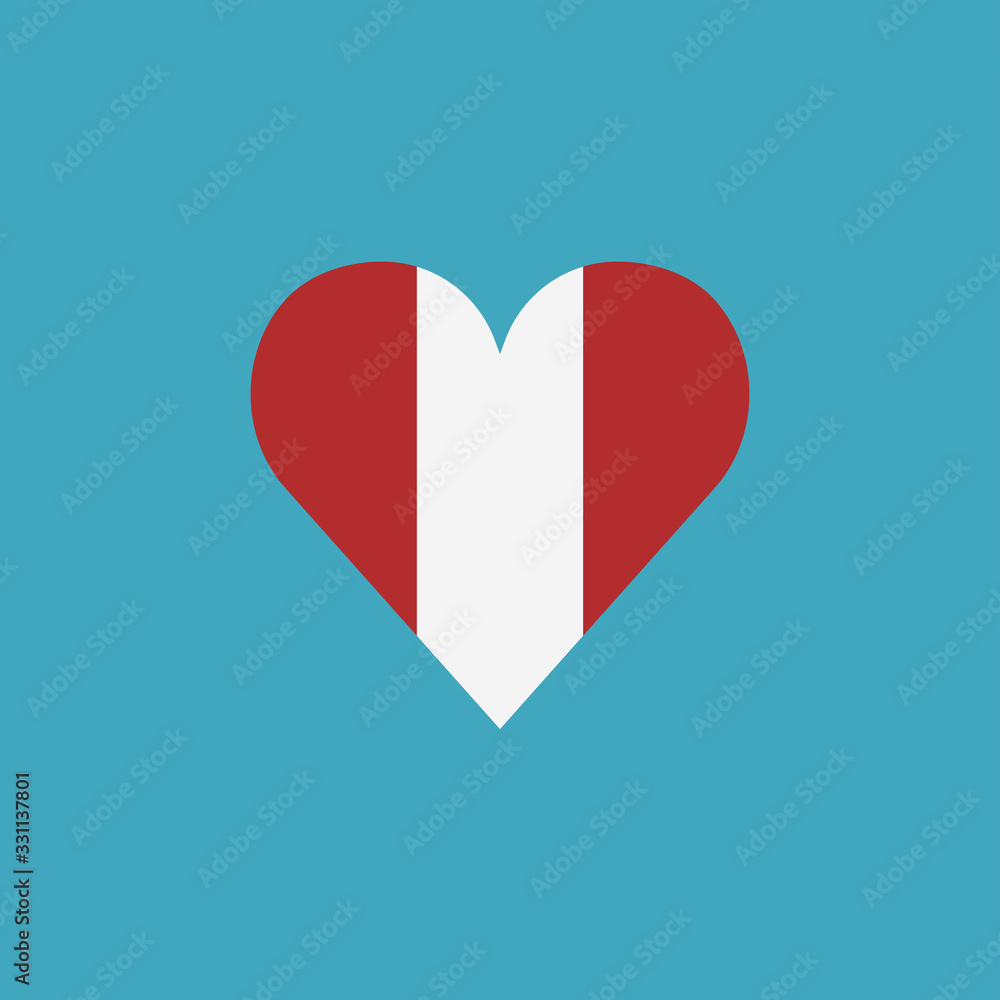 Peru flag icon in a heart shape in flat design. Independence day or National day holiday concept. Peru flag icon in a heart shape in flat design. Independence day or National day holiday concept.