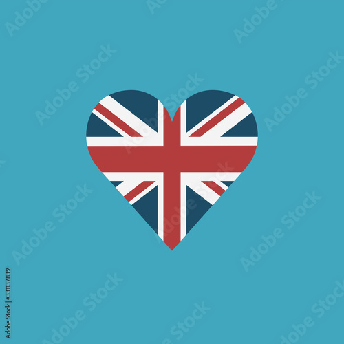 United Kingdom flag icon in a heart shape in flat design. Independence day or National day holiday concept.