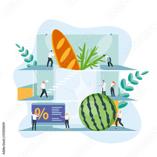 People group are packing products. Ordering and delivery of food vector illustration