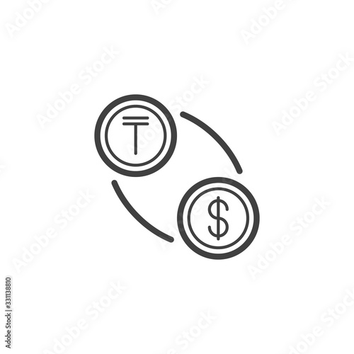 Tenge and dollar exchange line icon. linear style sign for mobile concept and web design. US dollar with tenge currency outline vector icon. Symbol, logo illustration. Vector graphics
