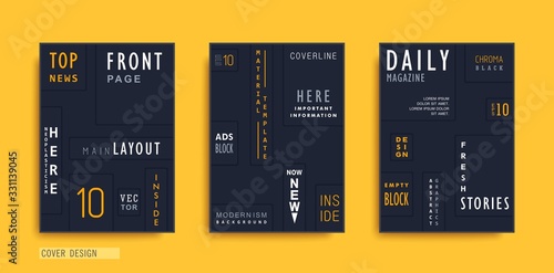 Creative black covers template. Material design with embossed effect. Trendy vector poster