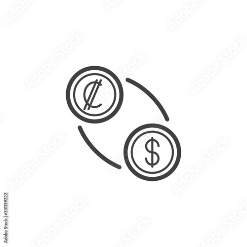 Colon and dollar exchange line icon. linear style sign for mobile concept and web design. US dollar with Costa rica currency outline vector icon. Symbol, logo illustration. Vector graphics