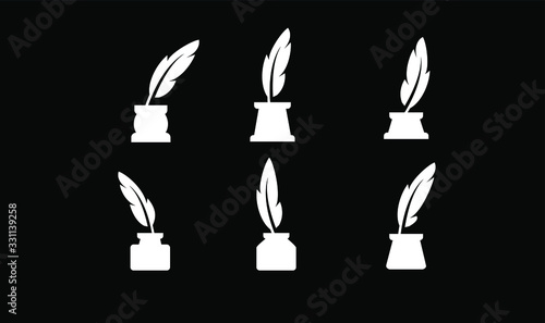 collection inkwell feather black logo icon design vector
