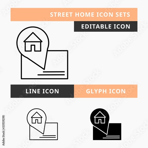 Street Home icons set vector design, modern editable line and  glyph icon, black color and isolated for icon presentation, website and banner