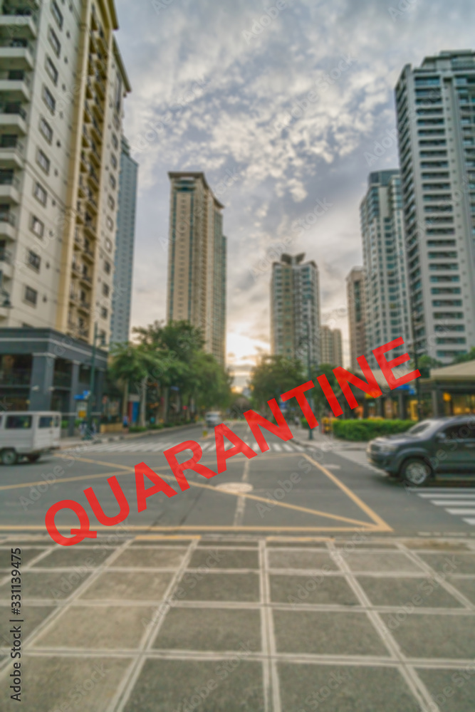 Fototapeta premium Blurred empty street background with coronavirus pandemic quarantine concept