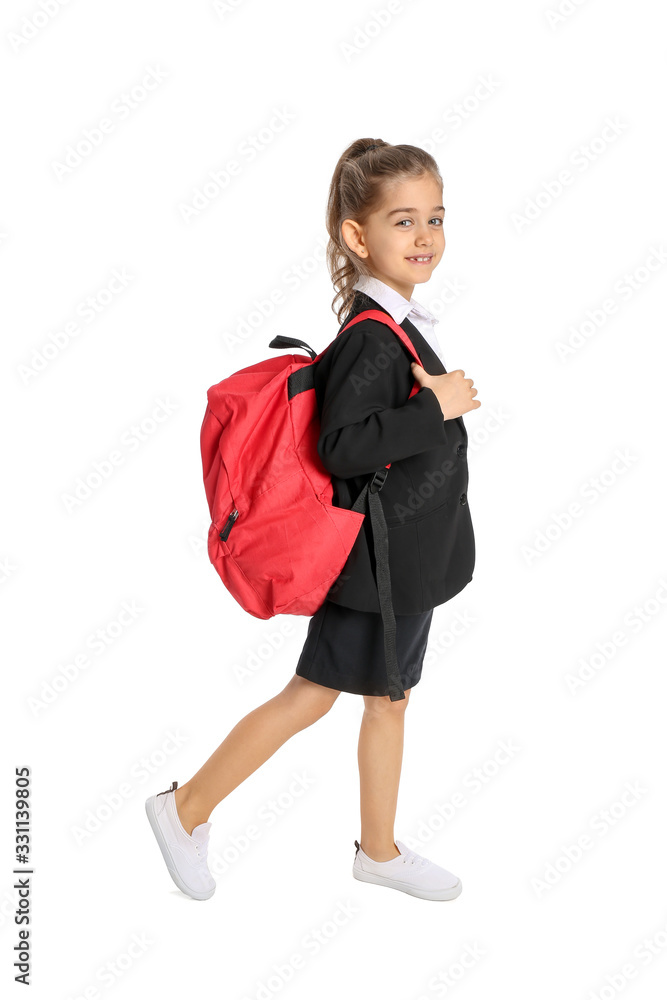Cute little schoolgirl on white background Cute little schoolgirl on white background