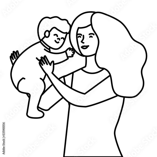 mother lifting baby boy avatar character vector illustration design