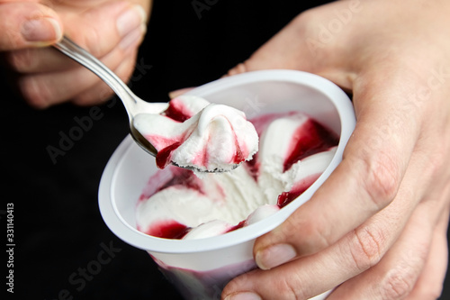yogurt ice cream, cherry fruit frozen dessert
