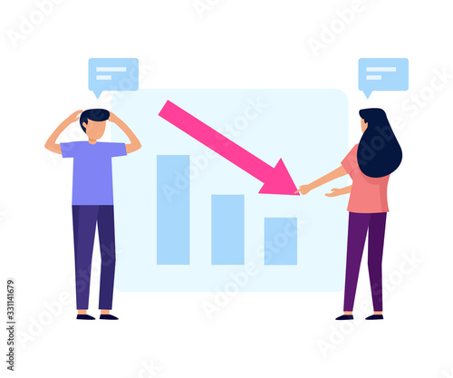 Couple people statistic down discussion concept illustration for your website, mobile app or any purpose