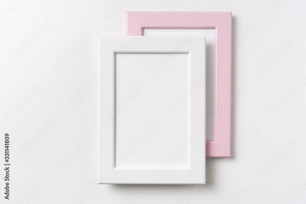 top view of two pink and white wood photo frame top view of two pink and white wood photo frame