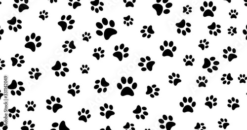Paw print seamless. Traces of Cat Textile Pattern. Cat footprint seamless pattern.