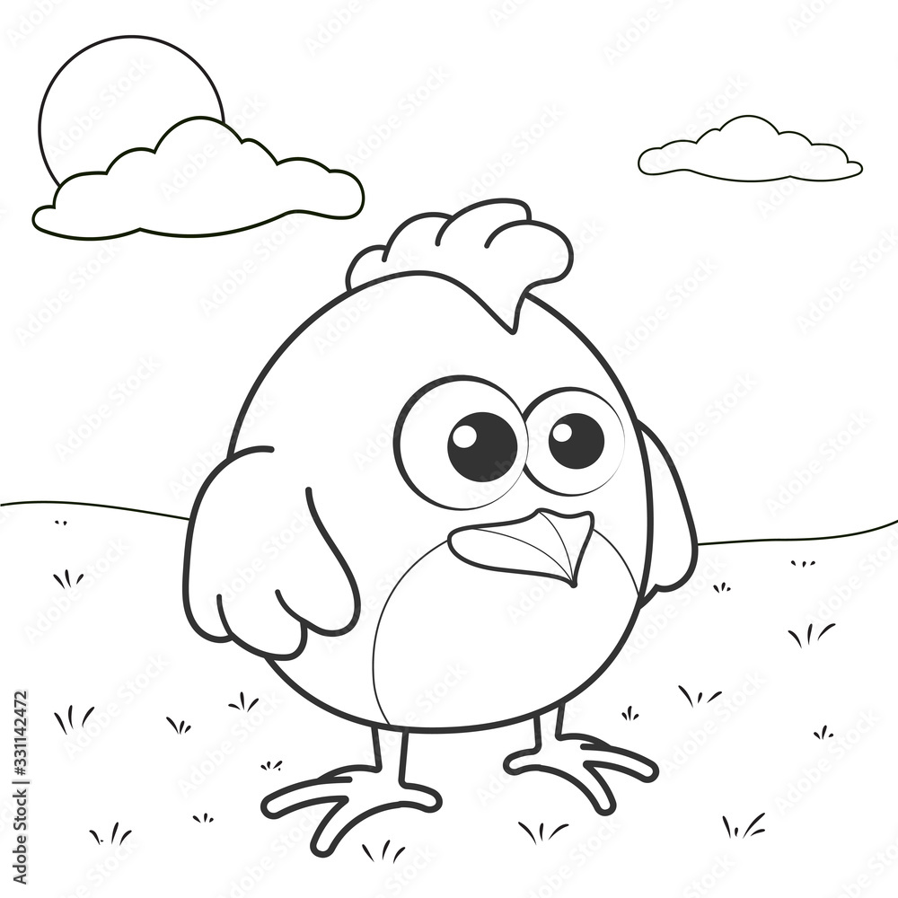 Coloring page outline of cartoon chicken. Page for coloring book of funny  bird for kids. Activity colorless picture about cute animals. Anti-stress  page for child. Black and white vector illustration. Stock Vector |