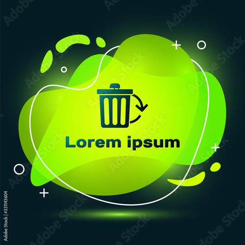 Black Recycle bin with recycle symbol icon isolated on black background. Trash can icon. Garbage bin sign. Recycle basket sign. Abstract banner with liquid shapes. Vector Illustration