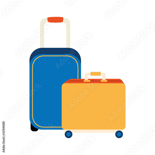 set of wheeled suitcases isolated icons vector illustration design