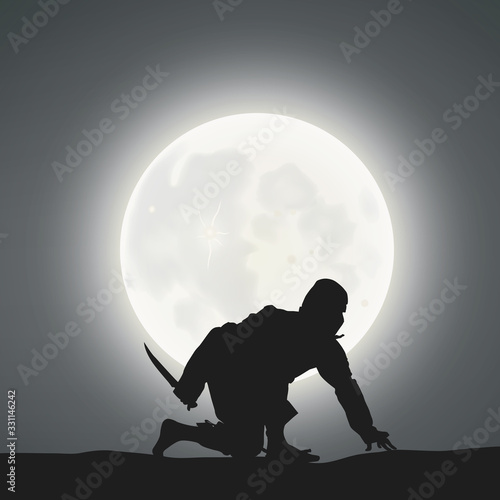 A Japanese Ninja Under The Moonlight 