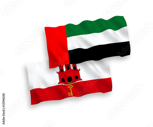 Flags of United Arab Emirates and Gibraltar on a white background
