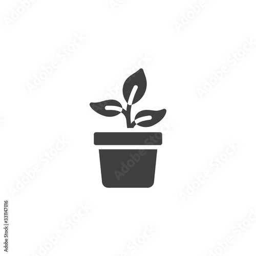 Potted plant with leaves vector icon. filled flat sign for mobile concept and web design. Plant in flower pot glyph icon. Symbol, logo illustration. Vector graphics