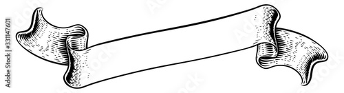 A scroll flag paper banner parchment ribbon in a vintage retro woodcut style