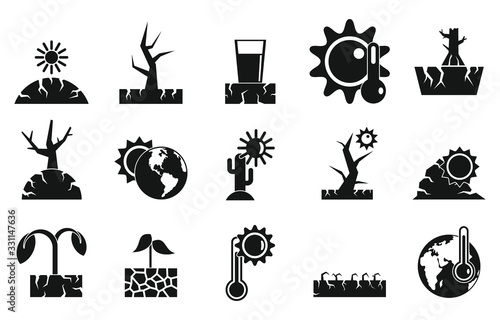 Drought icons set. Simple set of drought vector icons for web design on white background