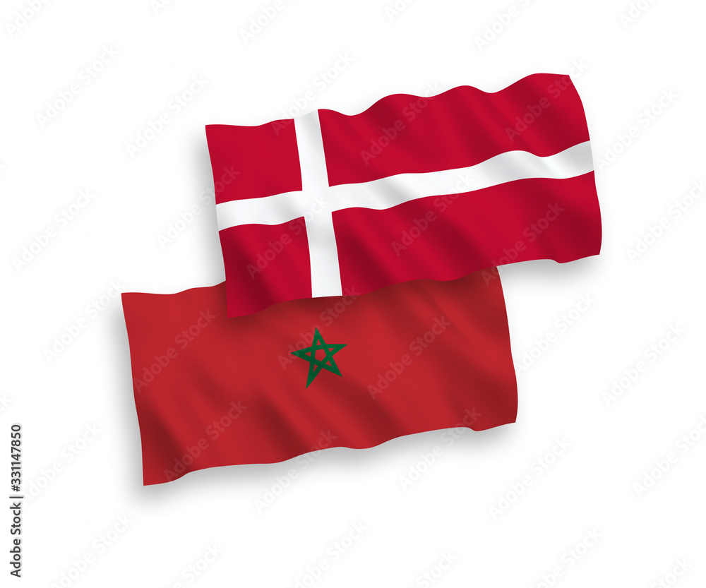 Flags of Denmark and Morocco on a white background Flags of Denmark and Morocco on a white background