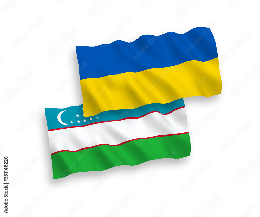 Flags of Uzbekistan and Ukraine on a white background