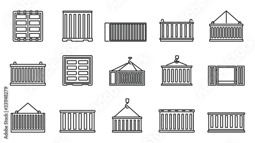 Cargo container storage icons set. Outline set of cargo container storage vector icons for web design isolated on white background