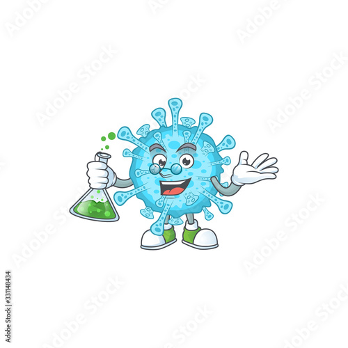 Fever coronavirus brainy Professor Cartoon design grasp a glass tube