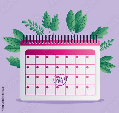 tax day calendar and leaves vector design