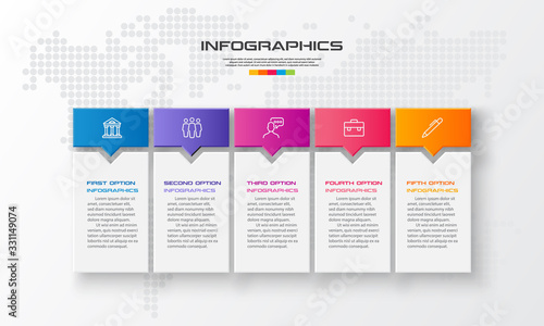 Business infographics template 5 steps rectangle,Vector illustration.