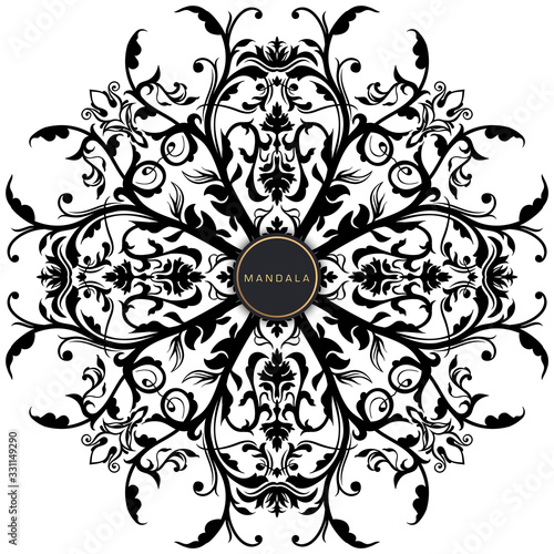 Mandala, tracery round boho doodle. Ethnic ornament, sketched symmetry. Folk, meditation design. Curved shape, isolated on white. Black and white art. Vector