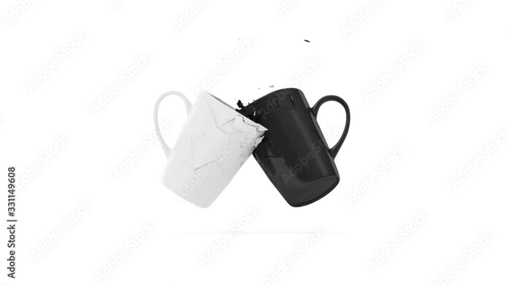 Black and white cup collison in slow motion and breaks on different backgrounds including a green screen or chroma key Black and white cup collison in slow motion and breaks on different backgrounds including a green screen or chroma key