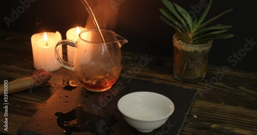 close up of china tea ceremony with candles , UHD 4k