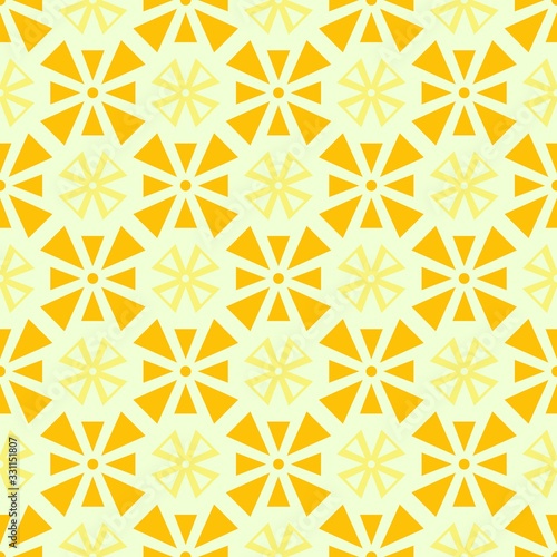 Modern Moroccan style inspired vector seamless pattern. Abstract flower geometric pattern tiles. Pattern elements spring colors - yellow, pink and green. 