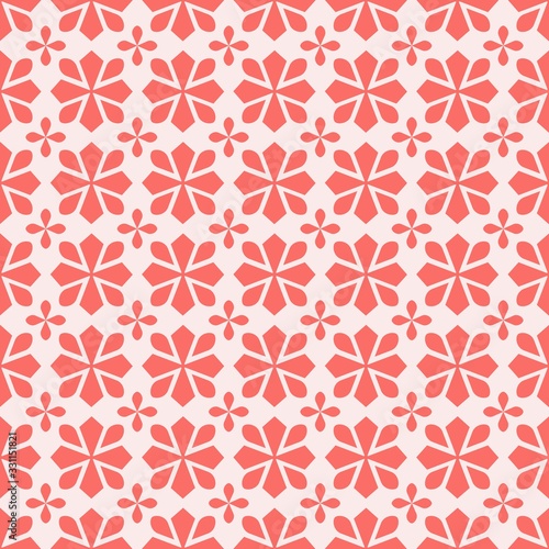 Modern Moroccan style inspired vector seamless pattern. Abstract flower geometric pattern tiles. Pattern elements spring colors - yellow, pink and green. 