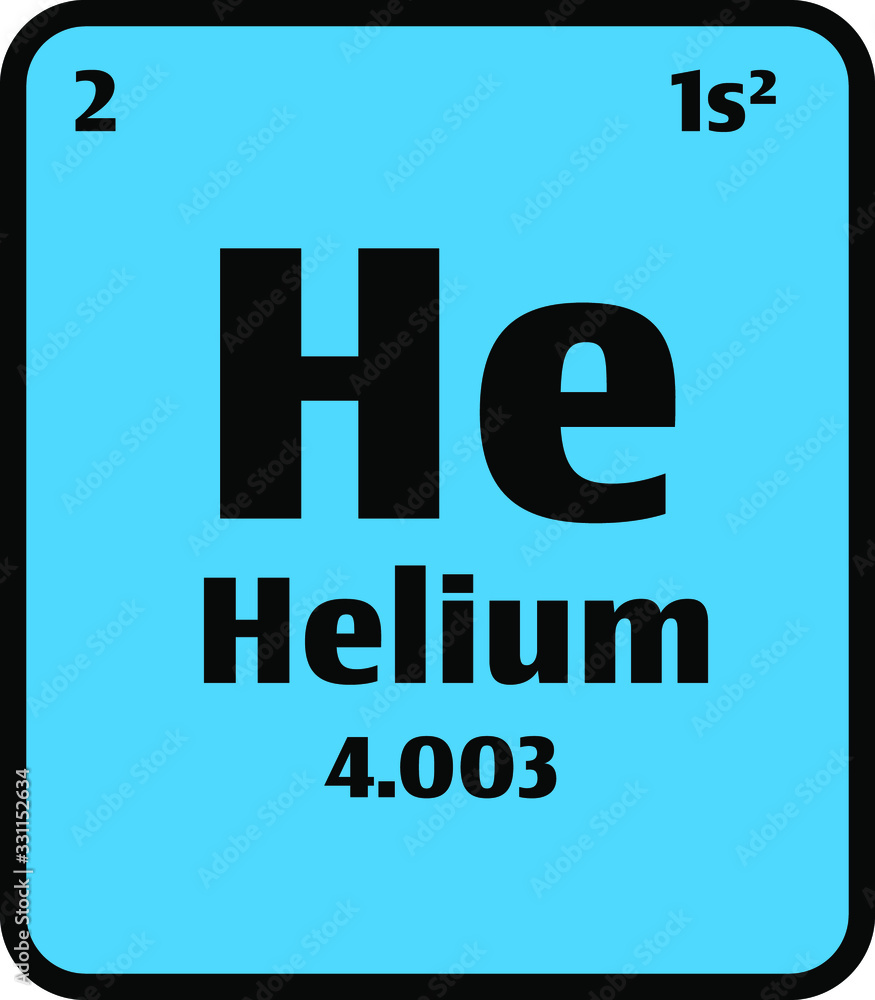 Helium (He) button on blue background on the periodic table of elements with atomic number or a chemistry science concept or experiment.	