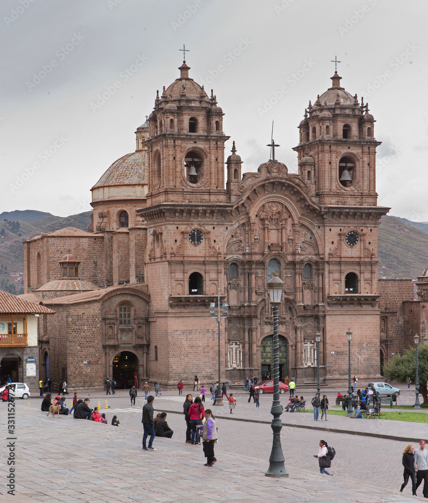 Cusco Peru. Plaza major, Central place with cathedral and park