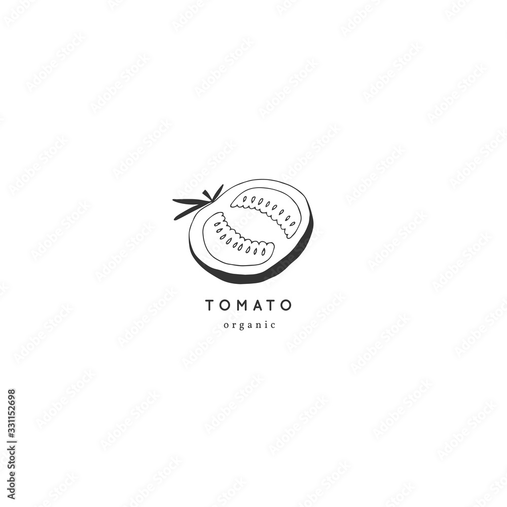 Fototapeta premium Vector hand drawn icon, tomato. Isolated object. Vegetables. Healthy nutrition, vegetarians, vegans.