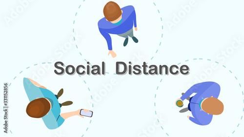 Social distance preventing infection concept : Top view of 1 meter isolation between person to stop spreading of respiratory virus. vector illustration, flat design