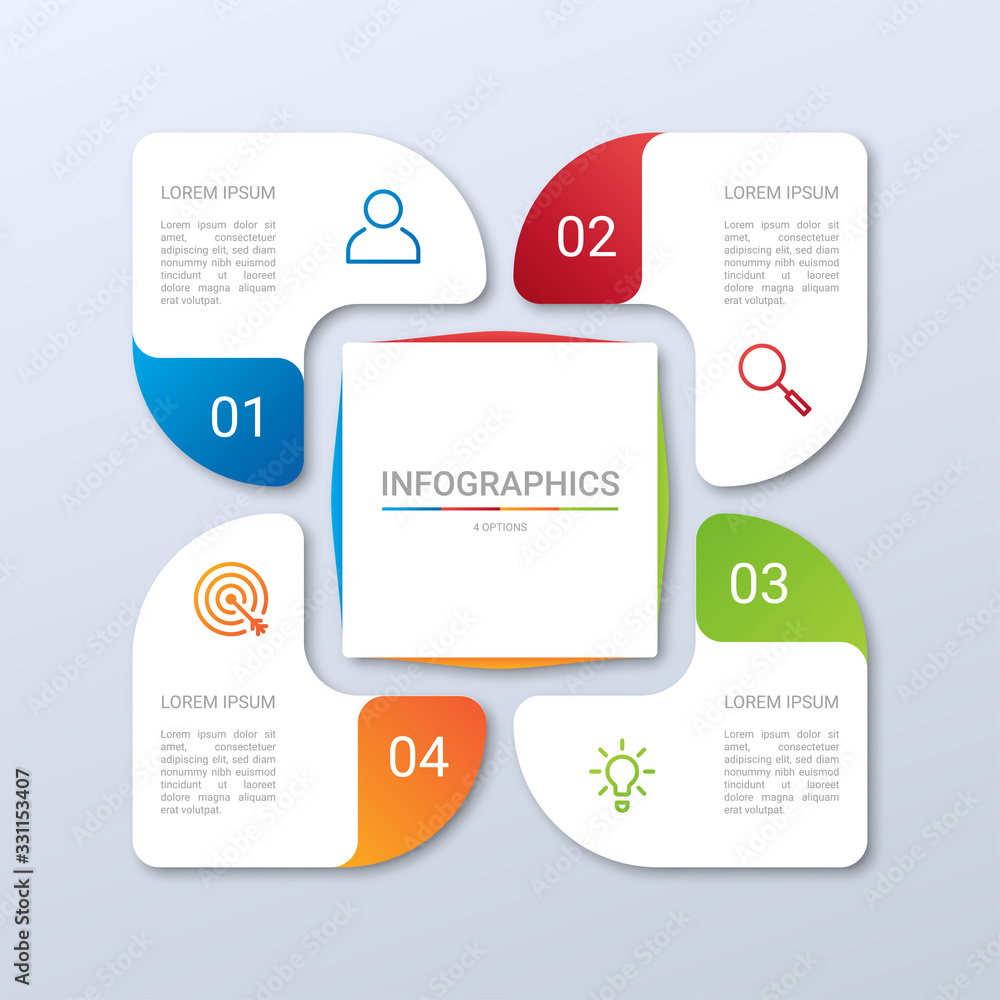 Colorful timeline infographic template with 4 steps on gray background, vector illustration Colorful timeline infographic template with 4 steps on gray background, vector illustration