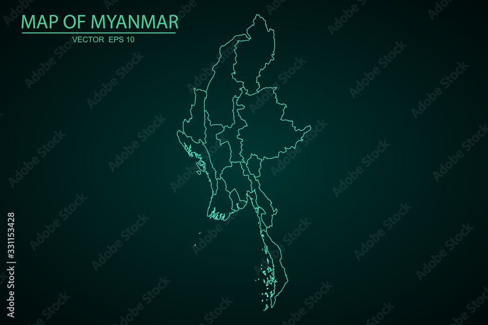 Map of Myanmar - Blue Geometric Rumpled Triangular , Polygonal Design For Your. High Detailed Blue Map of Myanmar isolated on white background. Vector illustration eps 10. - Vector Map of Myanmar - Blue Geometric Rumpled Triangular , Polygonal Design For Your. High Detailed Blue Map of Myanmar isolated on white background. Vector illustration eps 10. - Vector