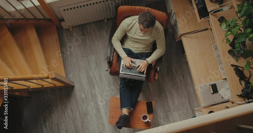 Wallpaper Mural Adult modern age man, creative professional or office worker enjoys time at home. Work remotely during involuntary self isolation in quarantine. Comfortable work environment from comfort of own house Torontodigital.ca