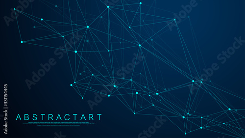 Abstract digital network connection structure on blue background. Artificial intelligence and engineering technology concept. Global network Big Data, Lines plexus, minimal array. Vector illustration.