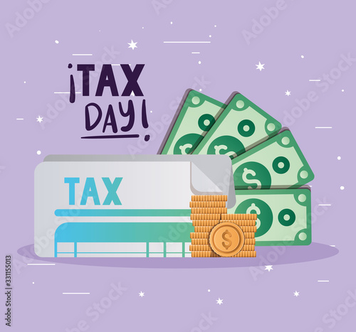 tax day document bills and coins vector design