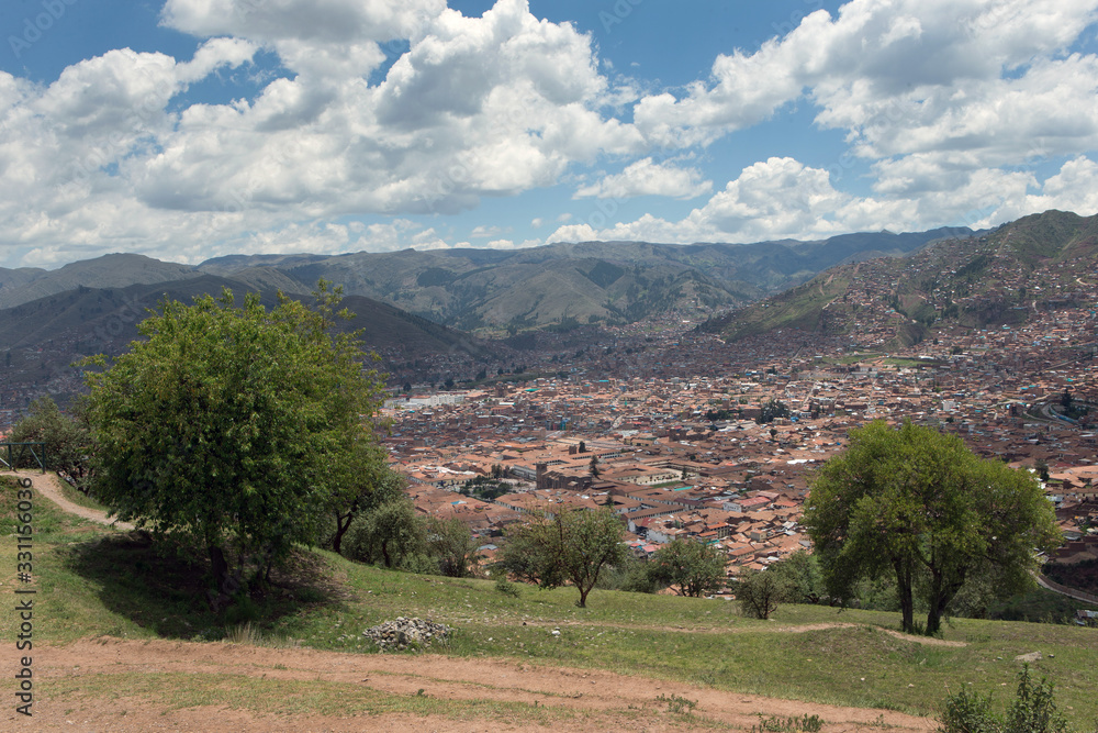 Sacsayhuamán. Overview city  Peru. Cusco. Saqsaywaman