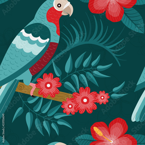 Flat Red Crowned Amazon Parrot Seamless Pattern
